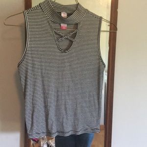black and white striped high neck shirt